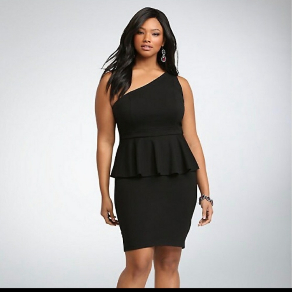 Torrid Black Peplum One Shoulder Dress Size 14